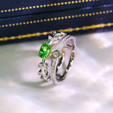 Tsavorite Pear Shape & Diamond Stackable Ring in 18K White Gold