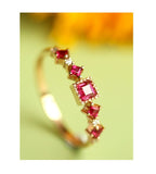 Five Ruby Square Cut Ring - 18K Yellow Gold