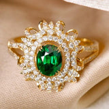 Tsavorite Oval Cut & Diamonds Ring in 18K Yellow Gold