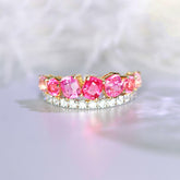 Pink Peach Spinel & Diamonds Ring in Platinum 950