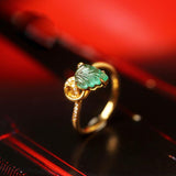 Leaf-Shape Emerald & Diamond Ring in 18K Yellow Gold