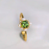 Peridot Asscher Cut & Seawater Pearl, White Diamond Handmade 18K Yellow Gold Olivine Ring, Open Ring, Anniversary Gift Idea