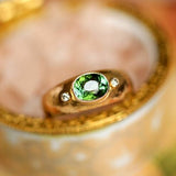 Green Tourmaline & Diamond Ring - 18K Yellow Gold Vintage Design