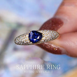 Pave Set Blue Sapphire 18K Yellow Gold Ring with Diamonds