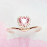 Heart Cut Pink Tourmaline Chevron Ring - 18K Yellow Gold