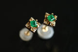 Emerald Square Cut & Diamond 18K Stud Earrings