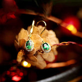 Tsavorite Oval Cut & Diamond Earrings - 18K Yellow Gold