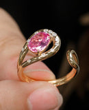 1.58ct Pink Sapphire 18K Yellow Gold Cuff Ring with Diamonds