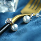 10mm Australia White Pearl 18K Gold Earring with Diamonds