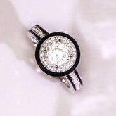 White Sapphire & Diamonds Engagement 18K White Gold Ring