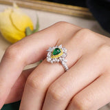 Emerald Cabochon Cut & Double Halo Diamond Ring in 18K White Gold
