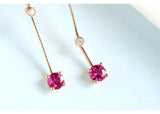 Red Tourmaline Diamond Earrings - 18K Yellow Gold Drop Earrings
