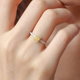 Fancy Yellow Diamonds Cushion Ring in 18K Two Tone Gold