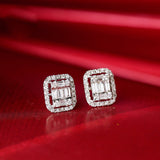 Rectangle Diamond Earrings in 18K White Gold