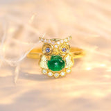 Night Owl Design Emerald Ring in 18K Yellow Gold