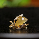 Yellow Jade & White Diamond 18K Yellow Gold Ring