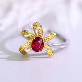 Bowknot Design Ruby 18K Gold Ring with Yellow Diamonds
