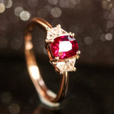 Pink Red Spinel Cushion & Diamond 18K Gold Ring