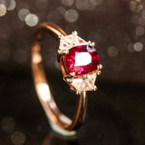 Pink Red Spinel Cushion & Diamond 18K Gold Ring