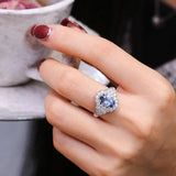 2.38ct Blue Sapphire & Diamonds Statement Ring in 18K White Gold