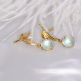 Leaf Jade Cabohen 18K Yellow Gold Drop Earrings