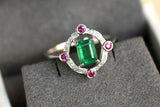Emerald & Ruby Vintage Ring in 18K White Gold