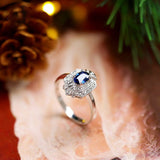 Sapphire Ballerina Ring - Blue Sapphire White Diamonds 18K White Gold