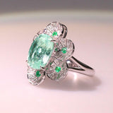 4.36ct Paraiba Oval Cut & Full Diamond Pave Ring in 18K White Gold