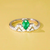 Stacking Crown Design Emerald Ring with Diamond in Platinum 950