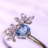Aquamarine Flower Ring with Diamonds - 18K White Gold