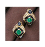 Art Deco Design Emerald Sapphire 18K Yellow Gold Earrings