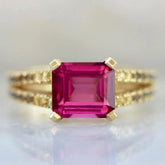 2ct Rubellite Tourmaline Diamond Ring - 18K Yellow Gold
