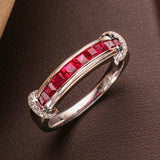 Spinel Square Pave Set 18K Gold Ring, 18K White Gold Handmade Ring, Channel Ring, Jedi Spinel Band Ring, Red Gemstone Ring