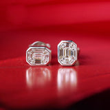 Rectangle White Sapphire Emerald Cut Studs - 18K White Gold