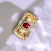 Stunning Ruby & Diamond 18K Gold Wire Brushed Finish Ring