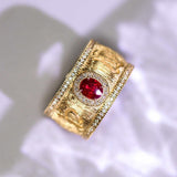 Stunning Ruby & Diamond 18K Gold Wire Brushed Finish Ring