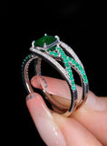 Classic Emerald 18K Free Form Ring with White Diamonds