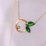 Leaf Design Tsavorite Necklace with Diamond in 18K Yellow Gold