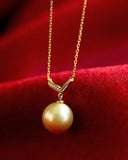 Whale Fin Golden South Sea Pearl Necklace & Diamond - 18K Yellow Gold