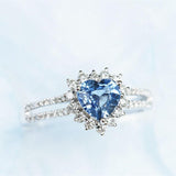 Heart-Shaped Blue Sapphire Diamonds Ring - 18K White Gold