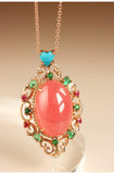 24.5ct Rhodochrosite Teardrop & Tourmaline Pendant in 18K Yellow Gold