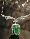 Huge Emerald & Diamond Necklace in 18K White Gold