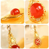 18K Yellow Gold Round Southern Red Agate Diamond Necklace