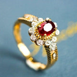 1.2ct Red Spinel Oval & Diamond Granulation Ring - 18K Gold