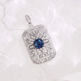 Blue Sapphire Full Diamonds Pave Pendant in 18K White Gold