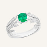 Wing Prong Emerald Wedding Diamonds Ring in Platinum 950