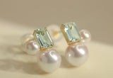 Aquamarine & Akoya Pearl Earrings - 18K Yellow Gold