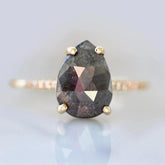 2ct Pear Rose Cut Grey 18K Yellow Gold Wedding Ring