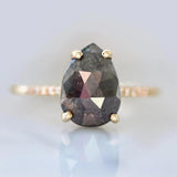 2ct Pear Rose Cut Grey 18K Yellow Gold Wedding Ring