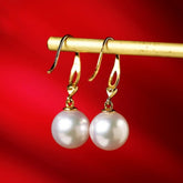 8mm Akoya Pearl Hook Earrings with Diamond in 18K Yellow Gold